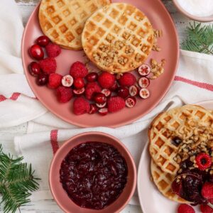 Homemade Waffles with Yacon Syrup Cranberry Compote